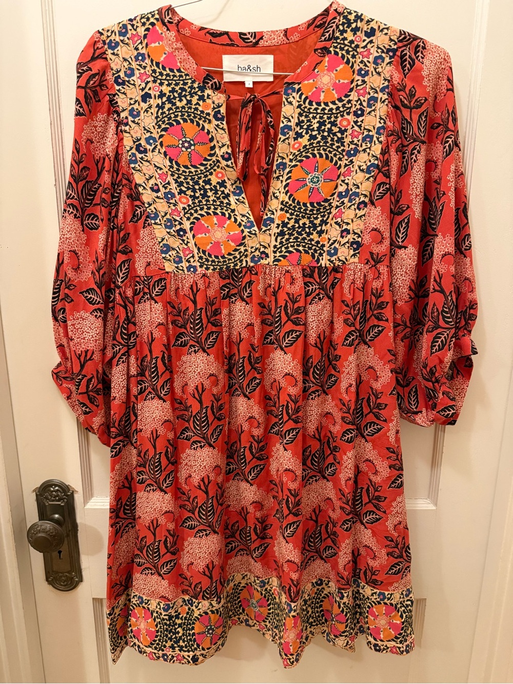 ba&sh Gaia Mini Tunic Dress with Embroidered Yoke